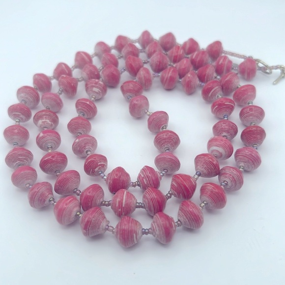 Bead for Life Jewelry - Bead for Life Pink Paper Beads with seed pearl rhinestones Necklace